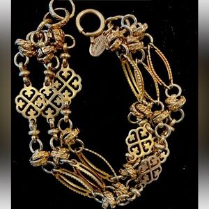 Catherine Popesco La Vie Parisienne 14k GP 3 Strand Filigree Clover Bracelet-GUC